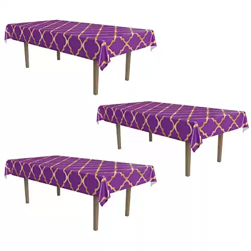 Arabian Nights Theme Party Table Cloth Purple/Gold, 3 Pieces