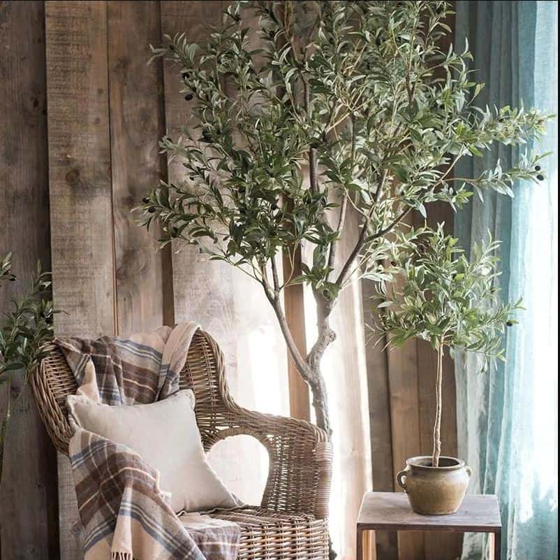Realistic Leaves Faux Potted Olive Tree