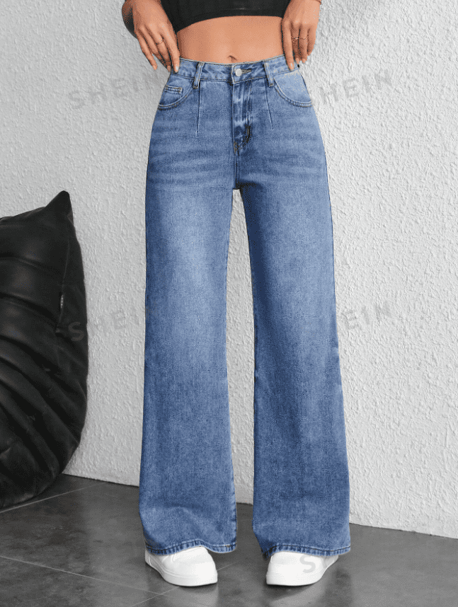 SHEIN Essnce Low-Rise Straight-Leg Jeans
