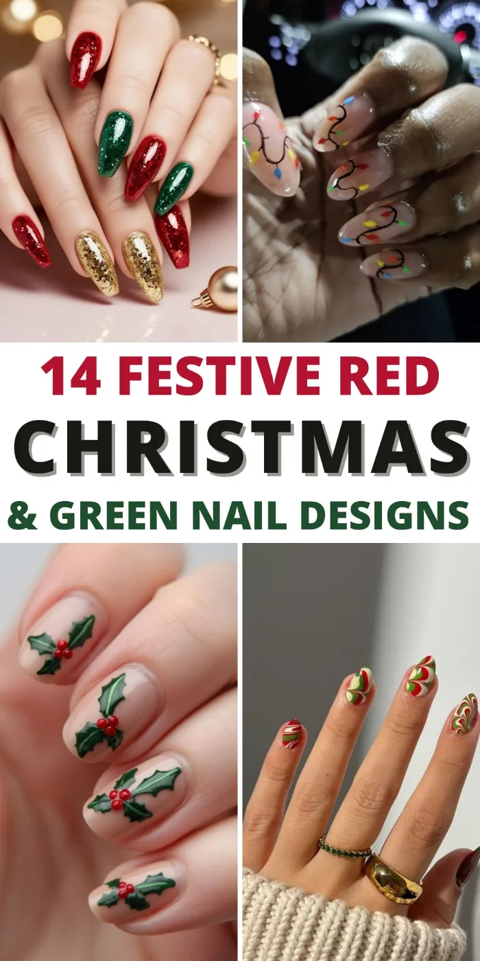 red and green christmas nail designs
