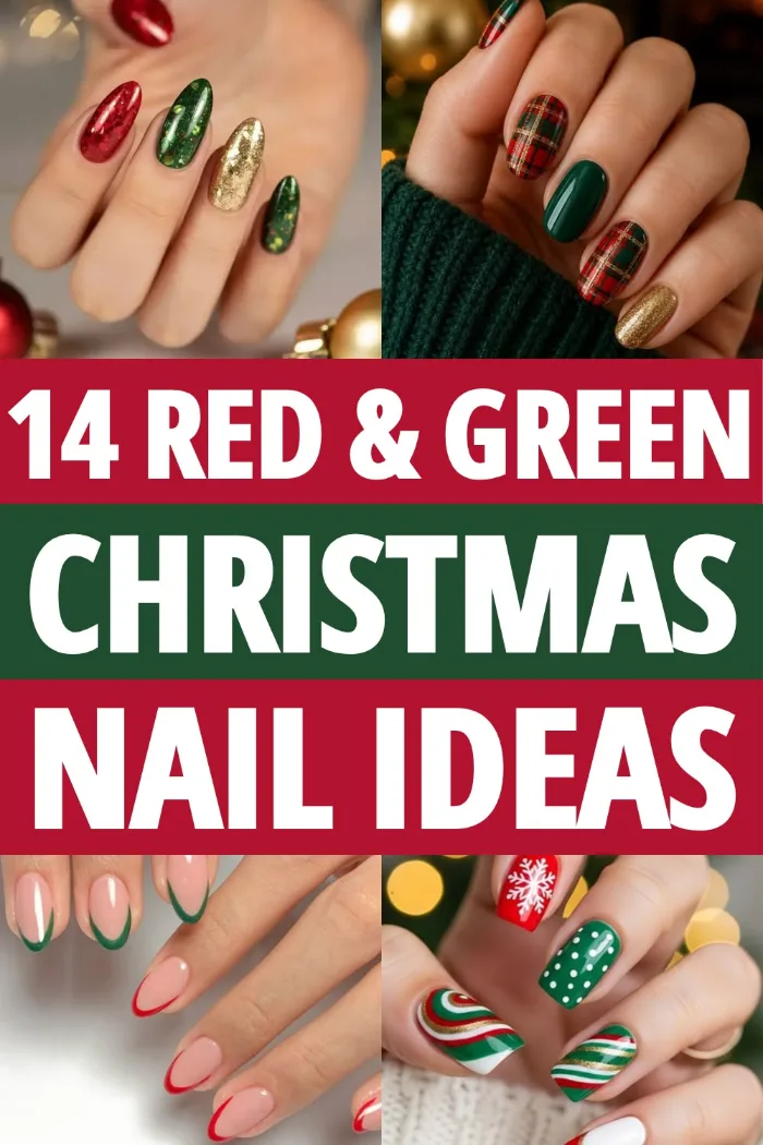 red and green christmas nails