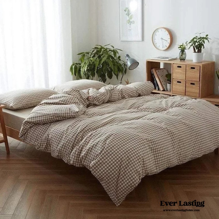 Gingham Bedding Set / Brown - Ever Lasting