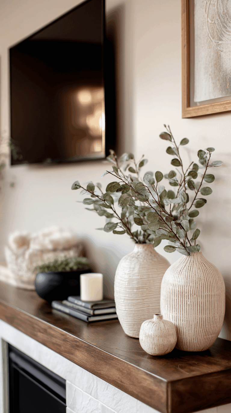 mantle with tv decor
