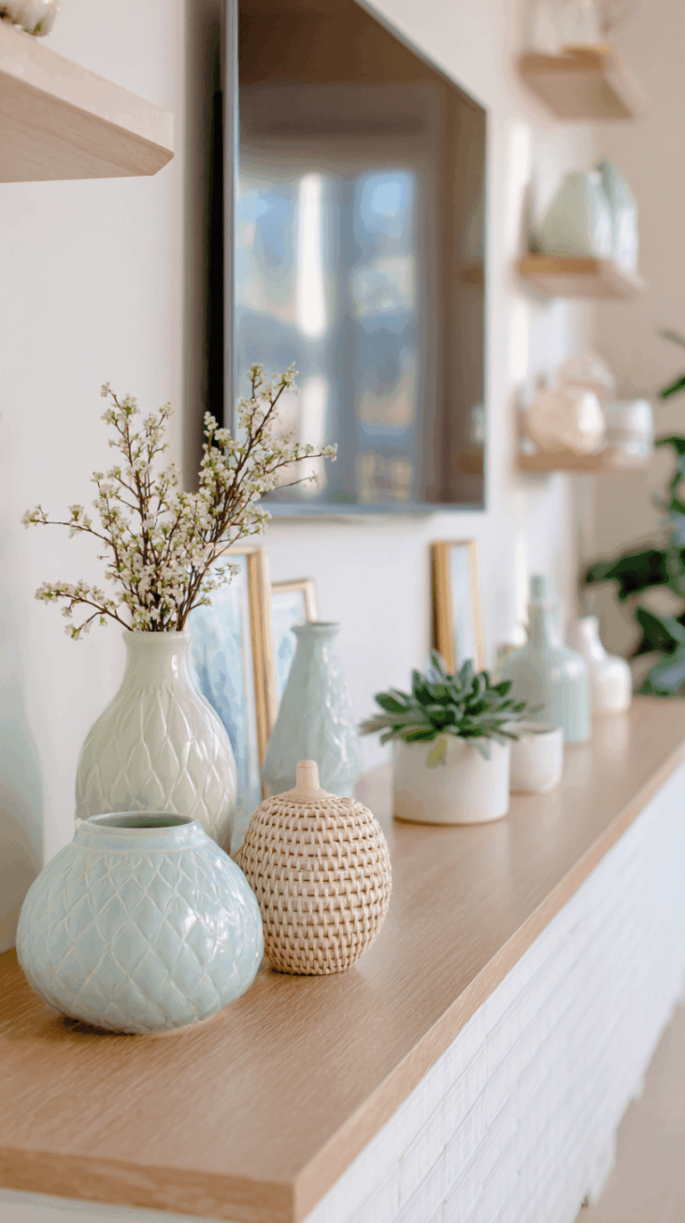 spring mantle decor with tv