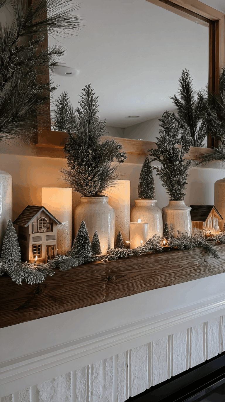 winter fireplace mantle decor