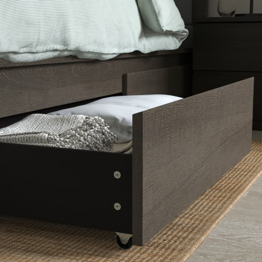 MALM underbed storage box for high bed, dark-brown veneer, Queen/King - IKEA