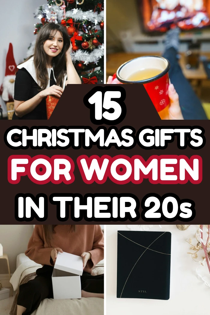 Christmas gifts for women in their 20s pin with cozy holiday gift photos