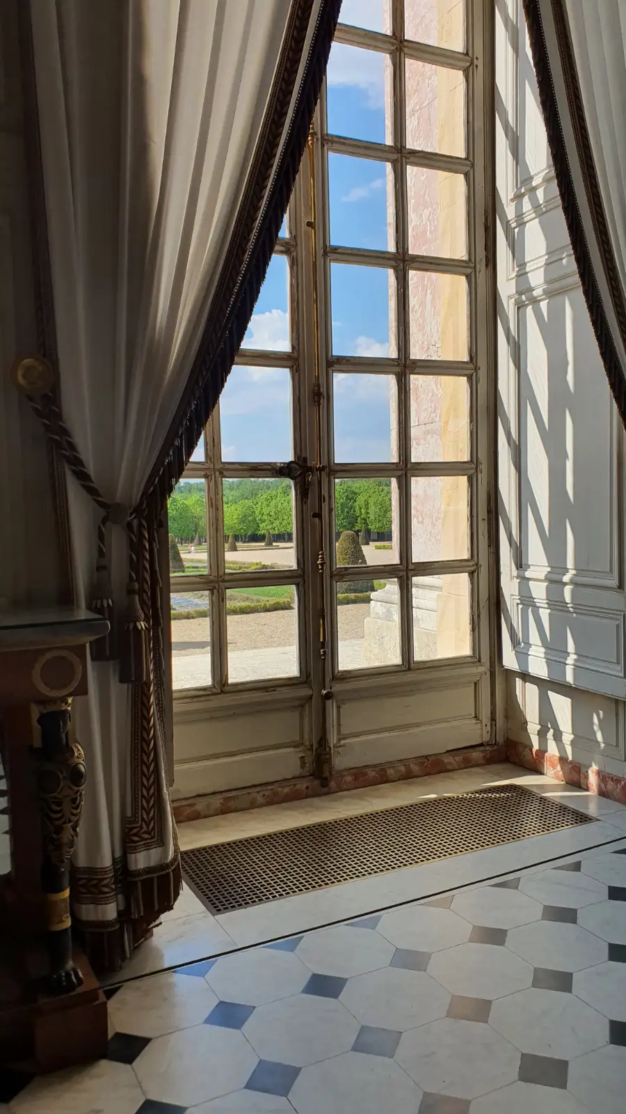 glass french doors with curtains
