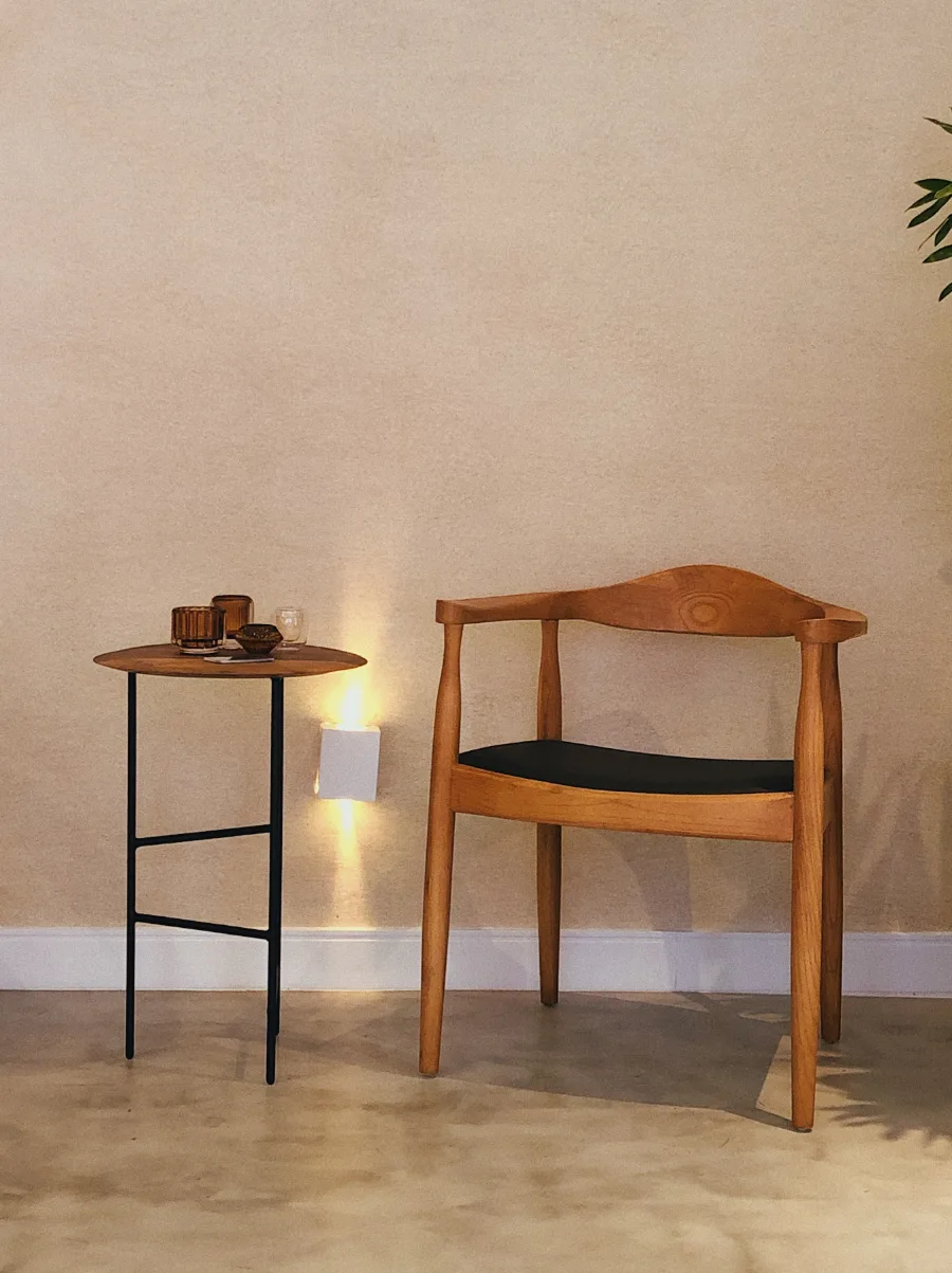 vintage wood chair and side table