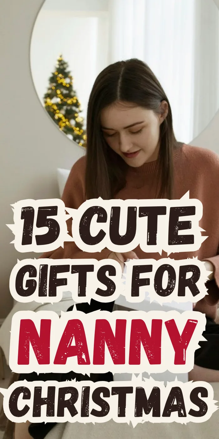 Gifts for nanny christmas with a young woman opening a present in front of a mirror reflecting a lit Christmas tree.